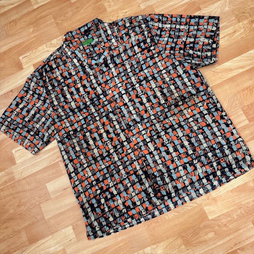 Giorgio Inserti Mens 3XL Short Sleeve Button Down Shirt Abstract Geometric Blue